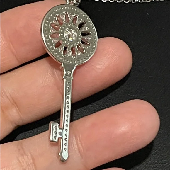 NWT Solid Silver 925 Key Pendant Moissanite and CZ Necklace 17” - Picture 5 of 10